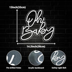 Oh Baby Neon Sign, Baby Shower LED Neon Light Signs for Backdrop Party Wall Decor Bedroom Light Up Sign for Gender Reveal Birthday Party Decorations Gift White Dimmable USB Powered(14.2"*12.9") - Image 3