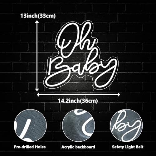 Oh Baby Neon Sign, Baby Shower LED Neon Light Signs for Backdrop Party Wall Decor Bedroom Light Up Sign for Gender Reveal Birthday Party Decorations Gift White Dimmable USB Powered(14.2"*12.9") - Image 3