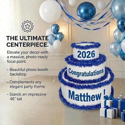 Anderson's White & Blue Personalized Pop-Out Cake, Life-Size Surprise Prop for Graduation, Retirement, Birthday, Engagement, Corporate Events – Custom Name, DIY Kit, Photo-Ready Reveal - Image 5