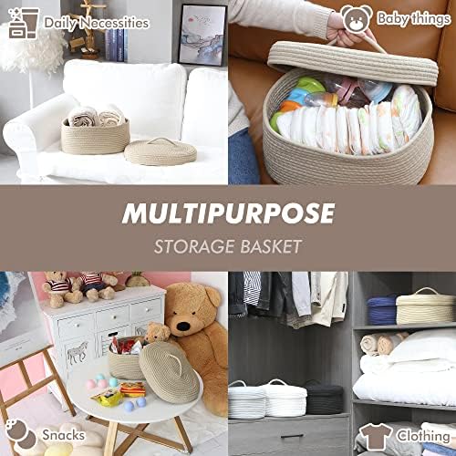 Sea Team Oval Storage Basket, Woven Cotton Rope Basket with Lid, Khaki - Image 2