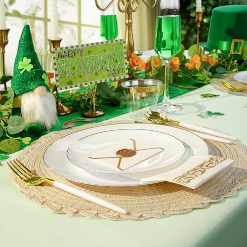 Bestluck 175 Pcs White Gold Plastic Plates,Disposable Dinnerware Set - Image 4