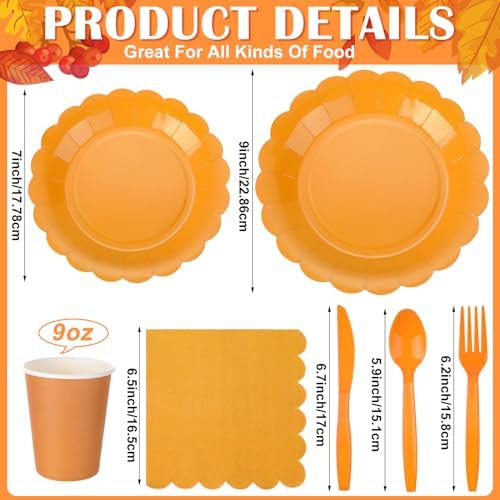 Yaomiao 168 Pcs Fall Party Supplies Autumn Dinnerware Plates Cups Napkin - Image 2