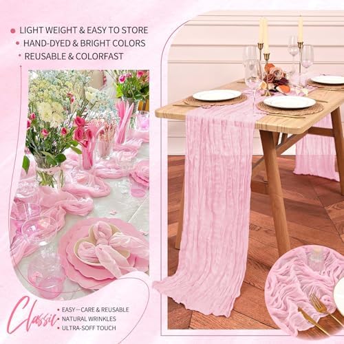 18 Pack Cheesecloth Table Runner 10FT Light Pink Table Runner Boho Gauze Cheese Cloth Table Runners Long Rustic Sheer Table Decorations for Wedding Party Baby Bridal Shower Birthday Holiday Home - Image 5