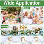YOUBET 60PCS Blue and Green Floral Plastic Plates for Tea Party Wedding - Image 5