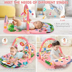 UMIKU Baby Play Mat Tummy Time Mat Girl High-Contrast Cloth Pink Dinosaur - Image 5