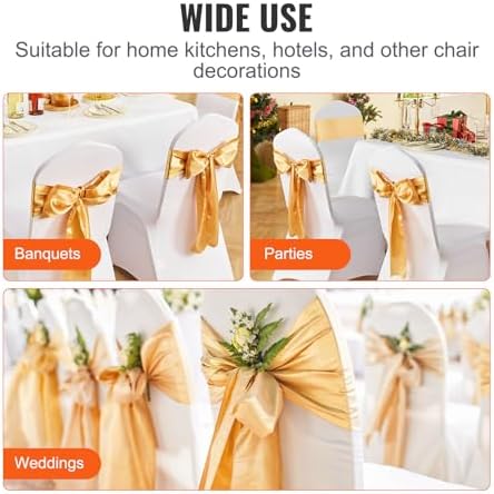 VEVOR Stretch Spandex Chair Sashes Bows, Slipcover and Sash, Elastic Bands, Fitting Wedding, Holiday, Banquet, Party, Celebration Chair Decoration (50 PCS Gold) - Image 6