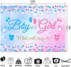10x8 FT Gender Reveal Boy Or Girl Photo Backdrop He Or She What Will Baby Be Blue Pink Footprints Glitter Dots Star Party Decorations Photography Background Polyester - Image 5