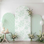 SiliFine Set of 3 Sage Green Arch Cover 4ft 5ft 6ft Chinoiserie Floral Stretchy Backdrop Covers Gingham Striped Backdrop Cover for Wedding Birthday Party Bridal Shower Baby Shower Celebration by SiliFine