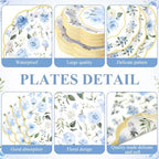 Funnymoom 250 Pcs Blue Gold Floral Paper Plates Napkins Cups Serves 50 - Image 2