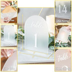 Frosted Arch Acrylic Table Numbers for Wedding Reception -20 Pack 5" x 7" White Font Table Number Centerpiece Set with Holder Stands & Head Table Sign - Anniversary, Event, Party, Wedding Table Numbers 1-20 - Image 3