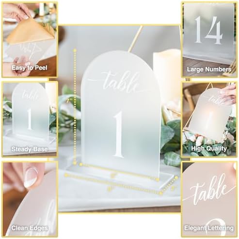 Frosted Arch Acrylic Table Numbers for Wedding Reception -20 Pack 5" x 7" White Font Table Number Centerpiece Set with Holder Stands & Head Table Sign - Anniversary, Event, Party, Wedding Table Numbers 1-20 - Image 3