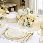 bUCLA 200PCS Ivory Plastic Plates with Gold Rim - Heavy Duty Cream Disposable Include 100 Dinner 10 inch & 100 Dessert 7 inch Plates, Ideal for Party & Wedding - Image 6