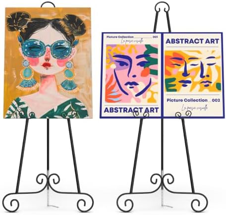 2 Pack Easel Stand for Sign, Heavy Duty Metal Display Stand with Chain Support, Black Height Adjustable Easels for Wedding Sign, Painting, Art by Unknown
