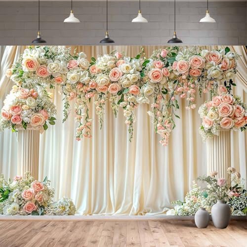 15X10FT Luxurious Castle Palace Wedding Photography Backdrop Pink Rose Floral Bridal Backdrop Anniversary Ceremony Background Girl Party Decorations Baby Shower Banner Mother's Day Photo Booth Props - Image 5