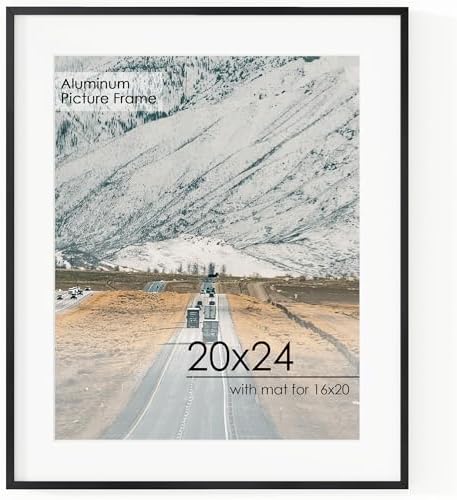 FLYJOE 20x24 Metal Picture Frame for Wall With Mat for 16x20, 20''x24'' Aluminum Photo Frames With Tempered Glass for Home Decor, Minimalist Modern Poster Frame Horizontal And Vertical Formats, Black by FLYJOE