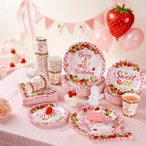 Berry First Birthday Strawberry Party Supplies for 50 Guests - Image 3