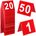 50Pcs Restaurant Table Numbers 1-50, Double Sided Table Number Tents, Red Plastic Tables Numbers for Wedding, Banquets, Party, Food Service by Unknown