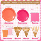 Zhehao 700 Pcs Pink and Orange Paper Plates and Napkins Party Supplies - Image 3