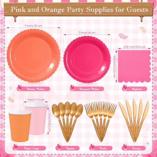 Zhehao 700 Pcs Pink and Orange Paper Plates and Napkins Party Supplies - Image 3