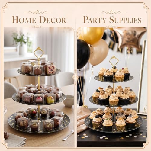 Thenshop 2 Pcs 3-tier Cupcake Stand Melamine 12" 10" 8" Serving Tray, Black - Image 6