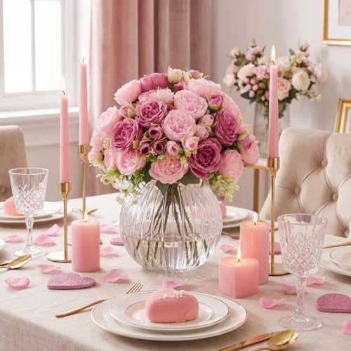 Geosar 24 Bundles Artificial Peonies Flowers,Russet Red,Light Pink - Image 3
