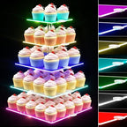5 Tier Cupcake Stand with Rechargeable Light, LED Acrylic Cupcake Tower by weddingwish