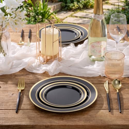 Goodluck 300PCS Black Gold Plastic Silverware Set for 100 Guests - Image 4
