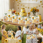 Ferrochef Baby Shower Prizes for Game Winners 6 Set - 43 Pcs Round Bamboo Honey Bee Cheese Board Gift Set with Fake Sunflower Cheese Knife Fork Dish Towel Clear PVC Bag Wedding Bridal Shower Favor - Image 6