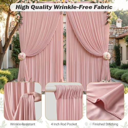 24ftx10ft Wrinkle Free Dusty Rose Backdrop Curtain - 10 Feet Photography Backdrop Drapes, Silky Polyester Back Drop Cloth for Wedding Baby Shower Balloon Arch Background - Image 4