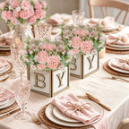 Baby Shower Centerpieces - Set of 8 White & Gold Wooden Baby Blocks - Image 4