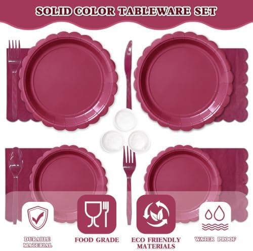 Vyntra 350 Pcs Burgundy Paper Plates and Napkins Party Supplies - Image 3