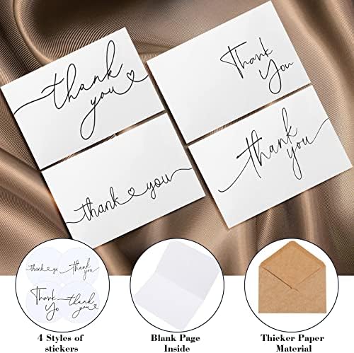 Teling 200 Set Thank You Cards with Envelopes Bulk, 6 x 4 Inch Blank Thank U Greeting Notes with Brown Kraft Envelopes Stickers Thankyou Card Set for Graduation Wedding Birthday Baby Shower(White) - Image 3