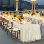 Wish Care 2 Pack Light Champagne Tulle Table Cloth for 8 Foot Rectangle Tables Tulle Tutu Skirt Stretch Fitted Tablecloth Wrinkle Free Ruffle Table Cover for Party Wedding Birthday Banquet Decorations - Image 3