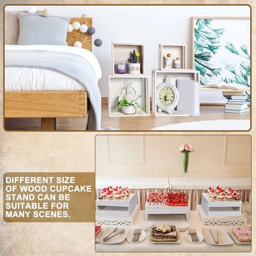 Sieral 4 Pcs Wood Cupcake Stand Dessert Risers for Party,Vintage White - Image 3