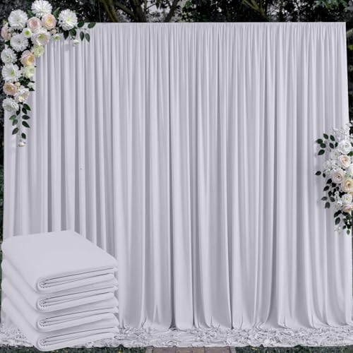 20 ft x 10 ft Wrinkle Free Silver Backdrop Curtain for Parties, Polyester Silver Grey Backdrop Drapes 4 Panels 5x10ft for Baby Shower Photoshoot Engagement Wedding Birthday Photography Background by Outpain
