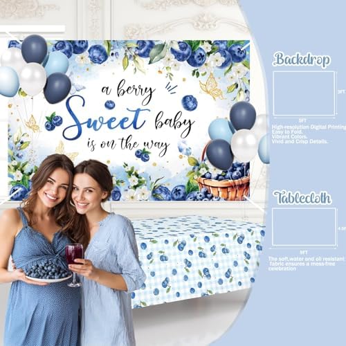 Party Inspo Blueberry Baby Shower Decorations – 126 PCs Fruit Themed Blue Berry Party Supplies with A Berry Sweet Baby Is on the Way Backdrop, Balloon Garland, Cake Topper, Sash, Badges - Image 6