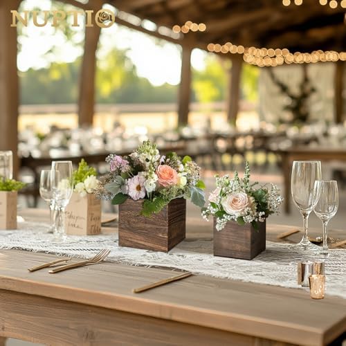 NUPTIO Small Wooden Box for Centerpiece, Brown, Square, 4"/5", 12 Pcs - Image 2