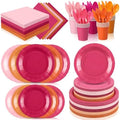 Mimorou 175 Pcs Pink and Orange Plates Cups Napkins Utensils by Mimorou