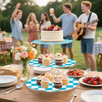 J JOYSAY Checkerboard Blue White Print Acrylic Cupcake Stand 3 Tier Dessert Table Display Set Clear Cake Stands for Party Baby Shower Wedding Decorations Easy Assembly Macaron Tower - Image 6