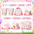 Honeydak 210 Pcs Pink Bunny Party Supplies for 30 Guests, Includes Spring Rabbit Plates, Cups, Napkins, Cutlery - Cute Pink Bunny Tableware Decoration for Baby Shower Easter Party - Image 4