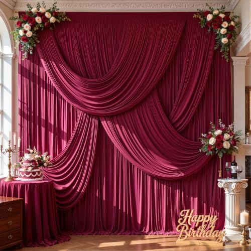20ft x 10ft Burgundy Backdrop Curtains, 4 Panels Drapes for Backdrop by LittleFunny