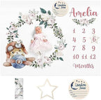 Personalized Baby Milestone Blanket for Boys Girls Baby Month Blanket- First Year Calendar Monthly Growth Chart - White Rabbit Print Halloween Birthday Gifts for Infant Todder by Dyoart