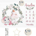 Custom Name Baby Milestone Blanket - Baby Milestone Monthly Blanket with Double Sided for Boy Girl Baby Photography Props - Pink Elephant Blanket Gifts for Kids Infant by Dyoart