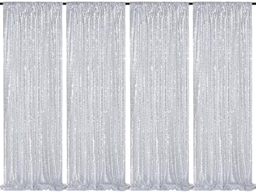 2FTx8FT Silver Glitter Sequin Curtain for Party Photography Backgrounds by QueenDream