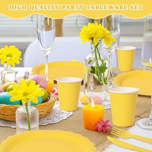 Vyntra 350 Pcs Yellow Paper Plates and Napkins Party Supplies - Image 2