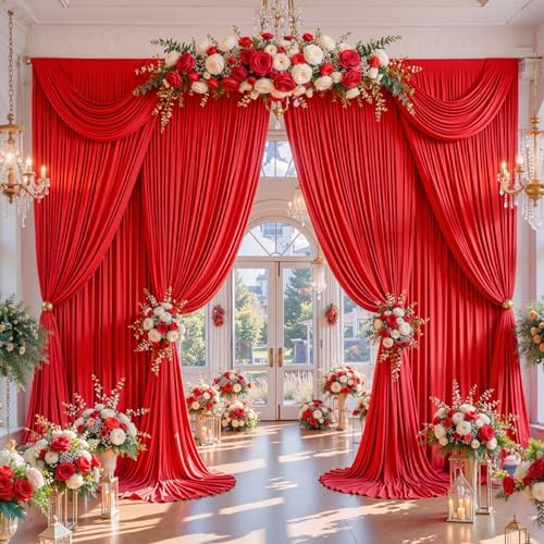 30x15ft Red Backdrop Curtains for Parties Wedding Photo Wrinkle Free Red - Image 4