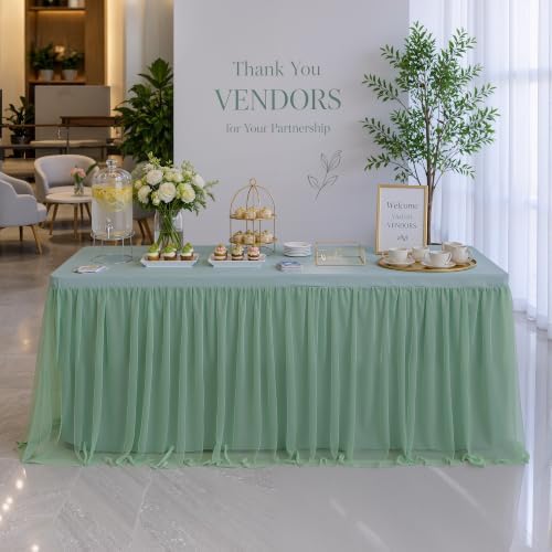 Green Tulle Tablecloth for 6 Ft Rectangle Tables 4-Pack, Ideal for Weddings - Image 4