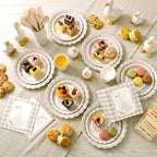 Zhehao 350 Pcs One Silly Goose Birthday Party Tableware Set Beige Bow Scalloped Baby Shower Plates Cup Napkins Forks for Birthday Party Decorations Supplies for 50 Guests - Image 2