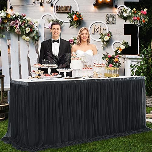 14ft Black Tulle Table Skirt for Rectangle Table or Round Tables Tutu Table Cloth for Birthday Party Baby Shower Wedding Parties Dessert Buffet Banquet Decorations - Image 4