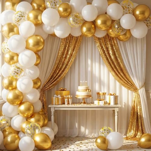 SmoothNovelty 137 Pcs White Gold Sequin Curtains Balloon Garland Kit - Image 4
